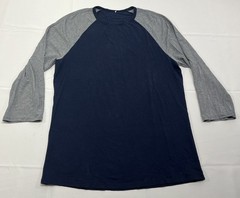 Lululemon Shirt Mens L Navy Gray Bodhi 3/4 Sleeve Raglan Baseball Tee Slim Fit
