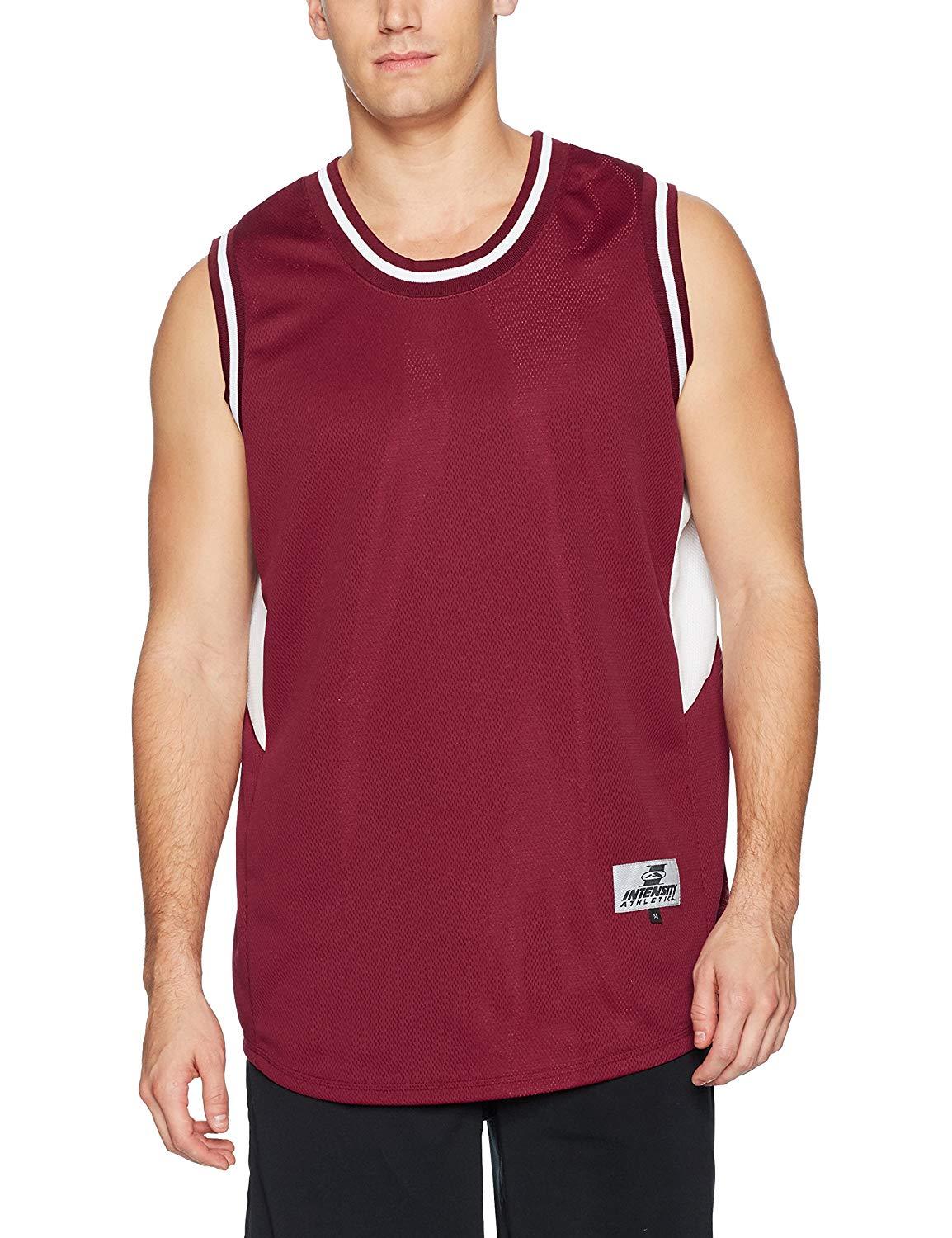 Intensity Men's Flatback Mesh Basketball Jersey, Cardinal & White, Medium gallery