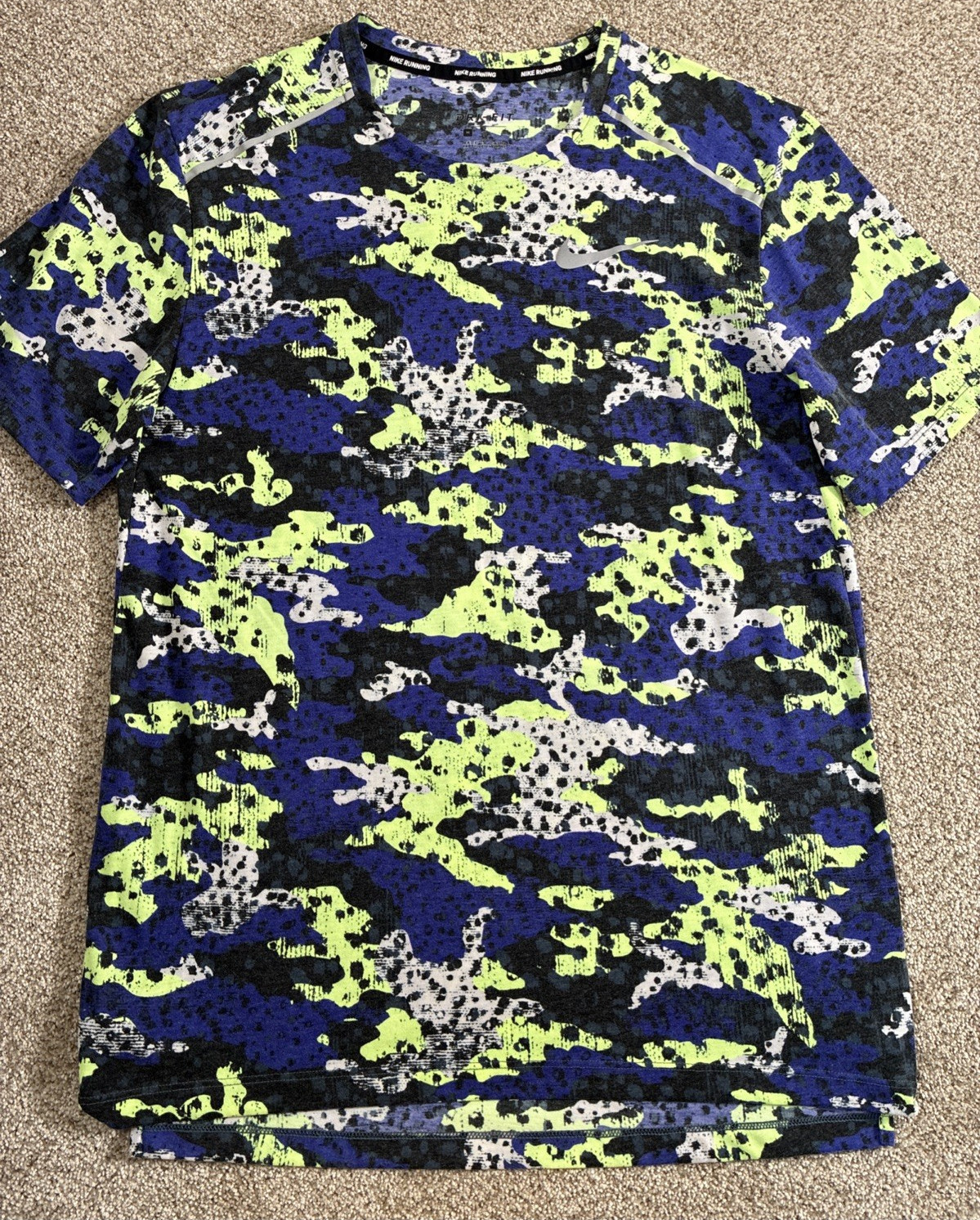 Nike Running Dri Fit Blue Multi Abstract Print Athletic Knit Tee Men’s M gallery
