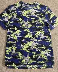 Nike Running Dri Fit Blue Multi Abstract Print Athletic Knit Tee Men’s M