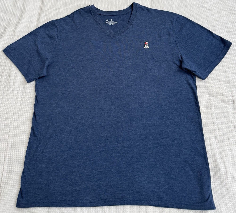 Psycho Bunny Shirt Mens XL Blue V-Neck Short Sleeve Stretch Casual Tee