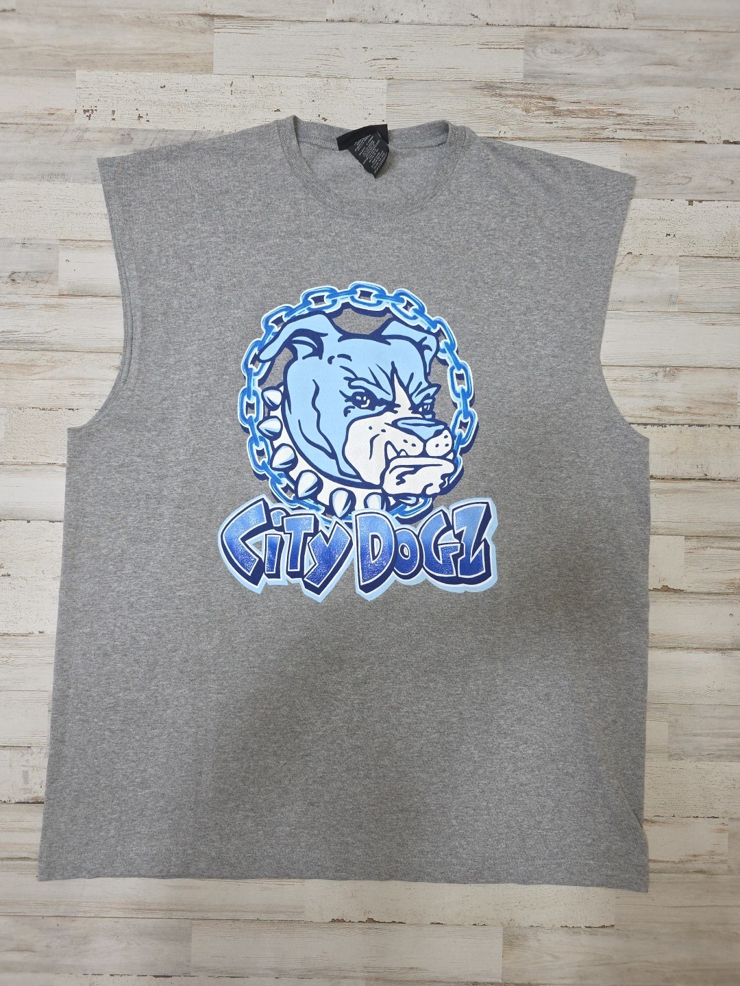 No Boundaries City Dogz Sleeveless Tank Top Shirt Mens Size Large Bull Dog Gray gallery