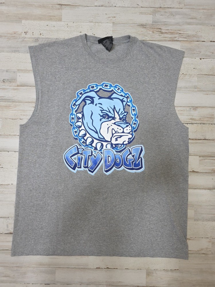 No Boundaries City Dogz Sleeveless Tank Top Shirt Mens Size Large Bull Dog Gray