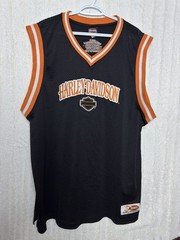 Vintage Rare Harley Davidson Mesh Jersey Sleeveless Black Orange Shirt Mens XL