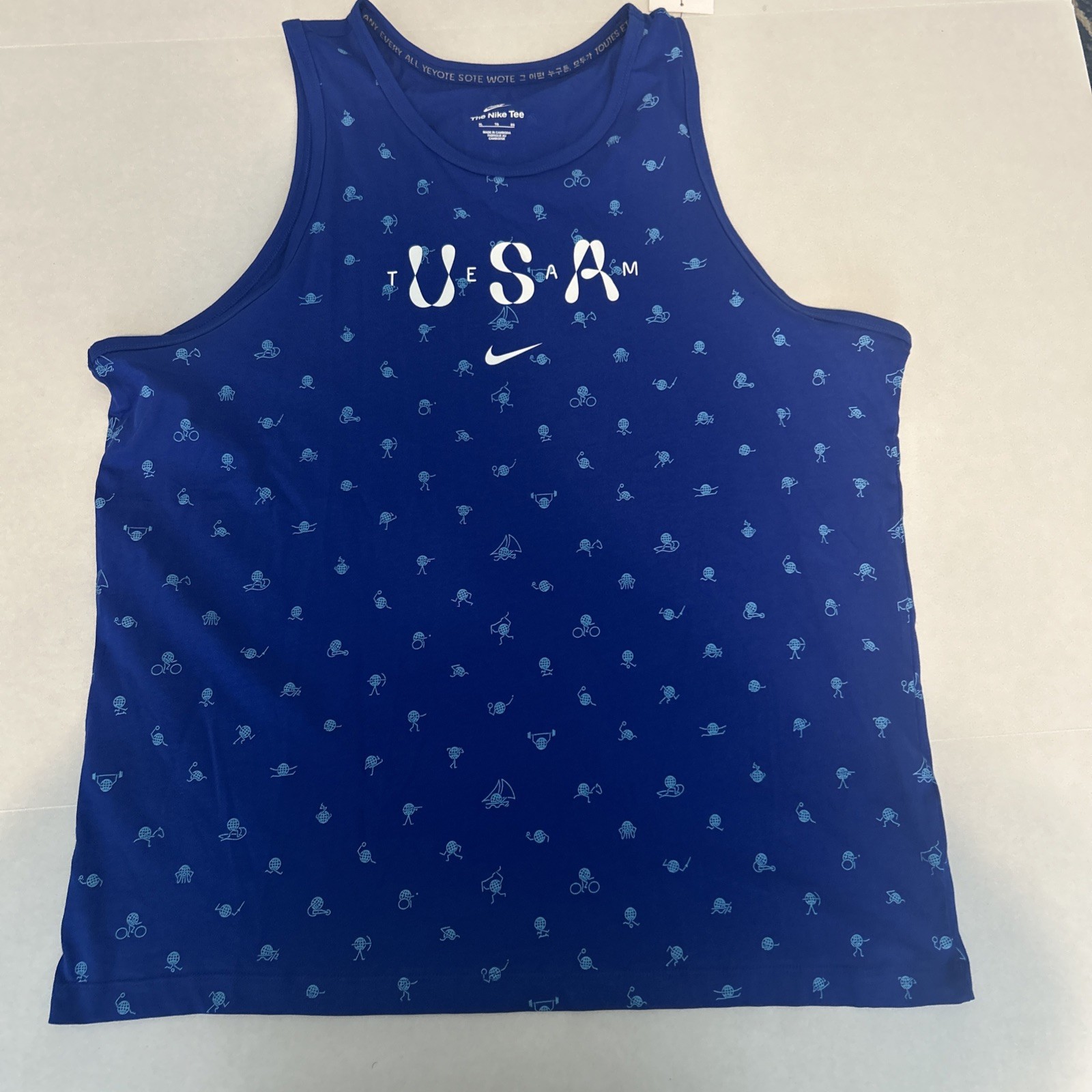 Nike USA Club Tank Top All Over Print Blue FN0879-417 Mens Size XL gallery
