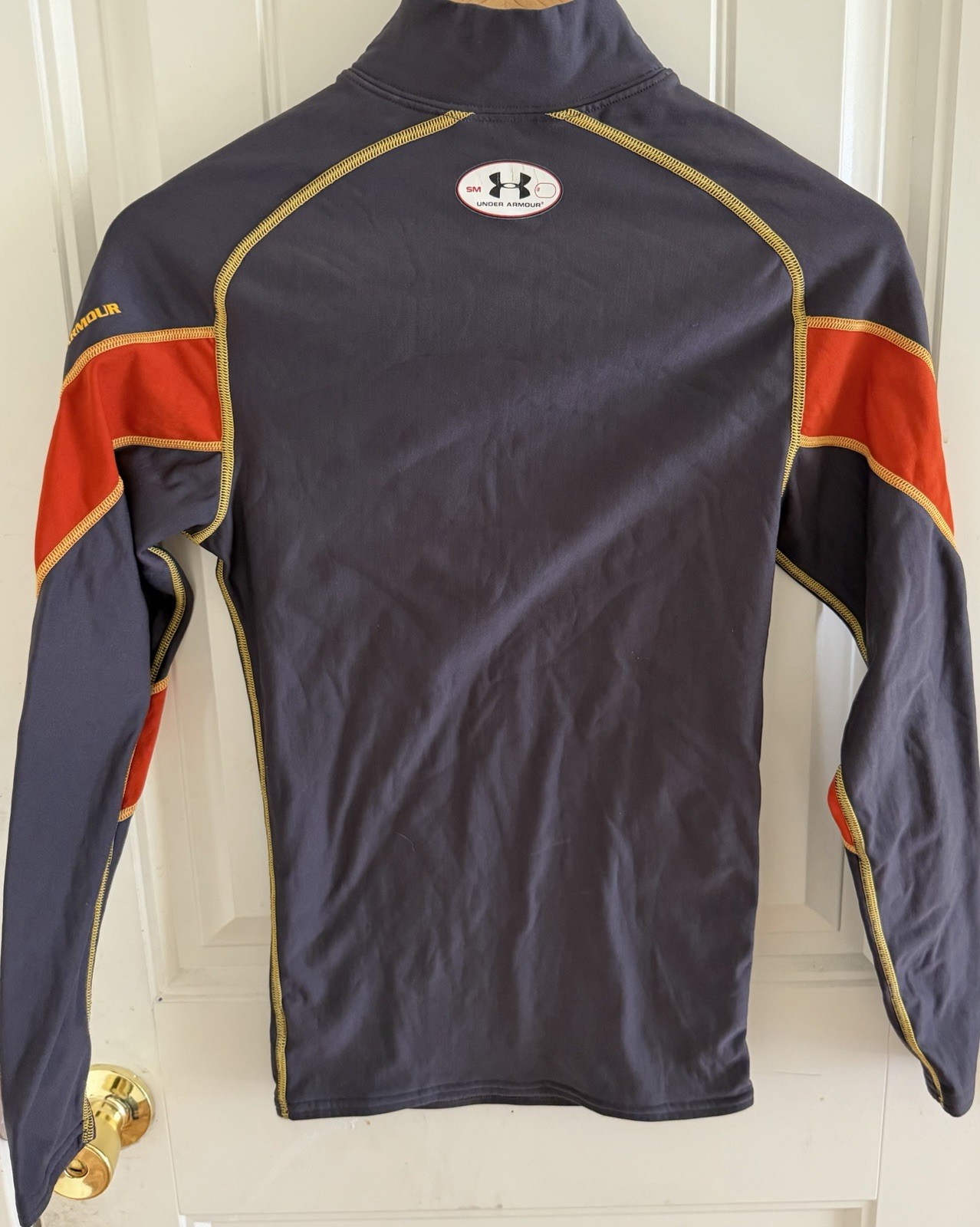 Under Armour Size S Fitted Heat Gear Dark Gray and Orange Long Sleeve Shirt gallery