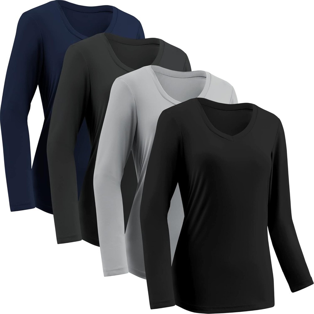 Moisture Wicking Shirts for Medium, 4pack Black, Dark Grey, Light Navy
