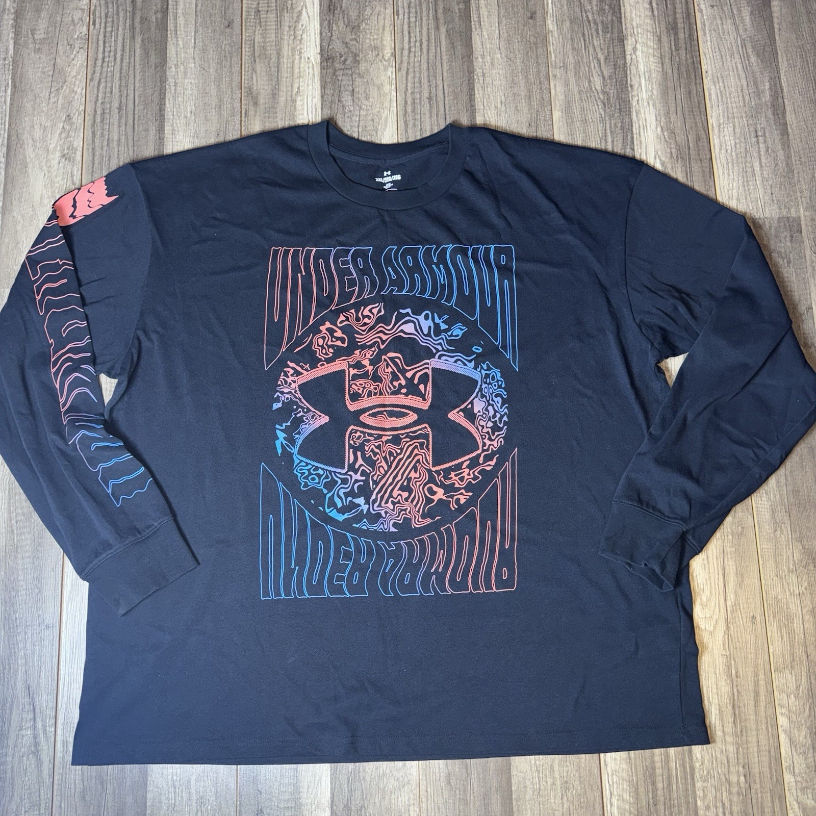 Under Armour Long Sleeve Graphic Shirt Mens 2XL Loose Black Multicolor Logo gallery