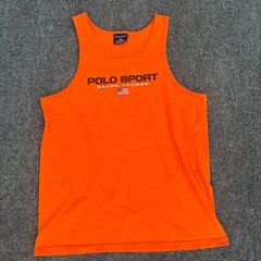 Polo Sport Ralph Lauren Mens Orange Cotton Logo Tank Top Size M Flag Graphic