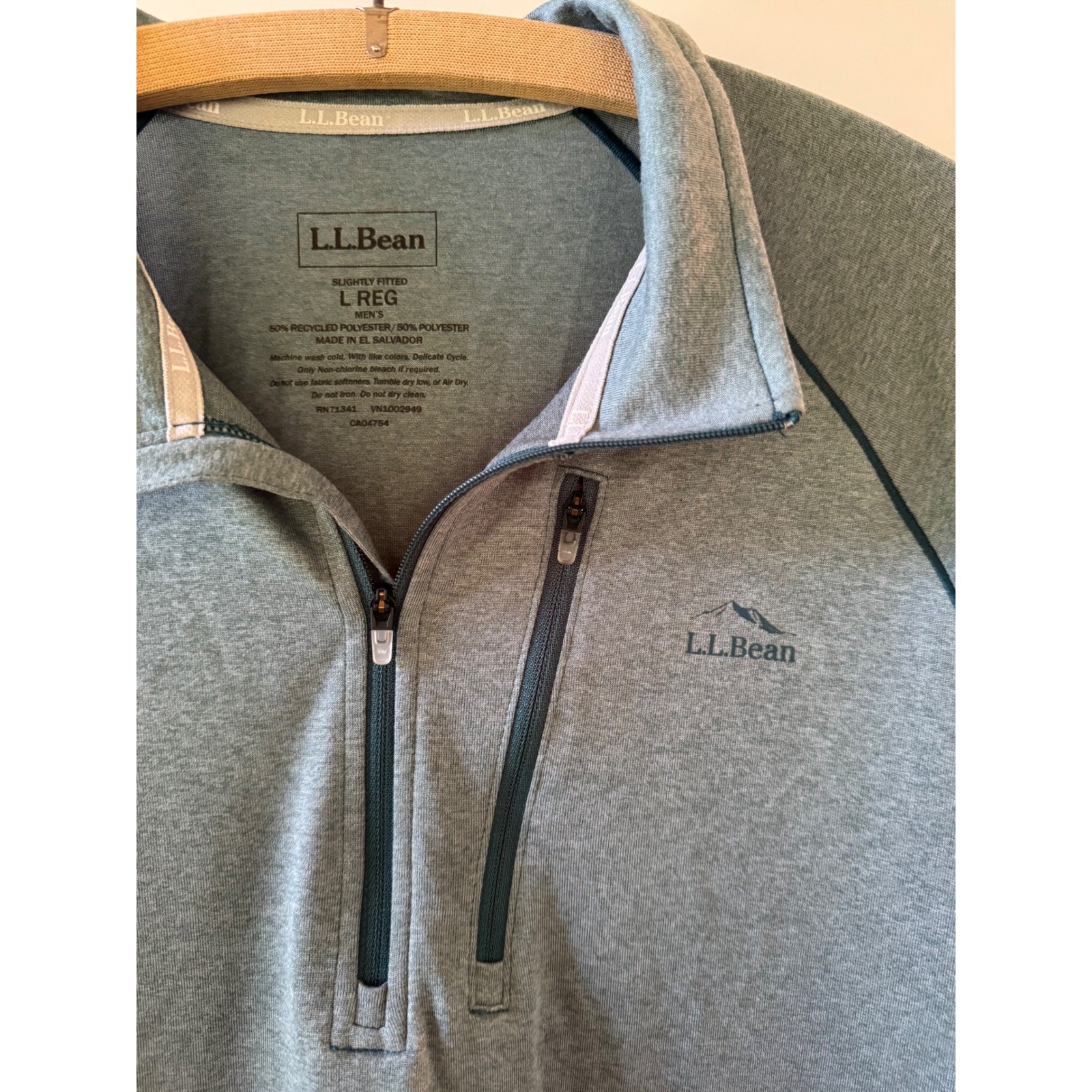 LL Bean Mens Large Regular Green Heather Lightweight 1/4 Zip Pullover 509437 gallery