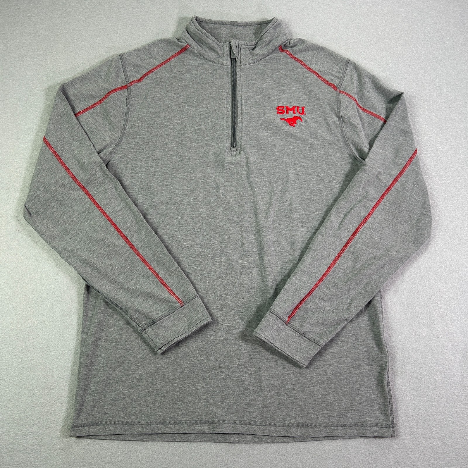 Tasc Performance Men's 1/4 Zip Pullover Small Grey SMU Mustangs Long Slv Bamboo gallery