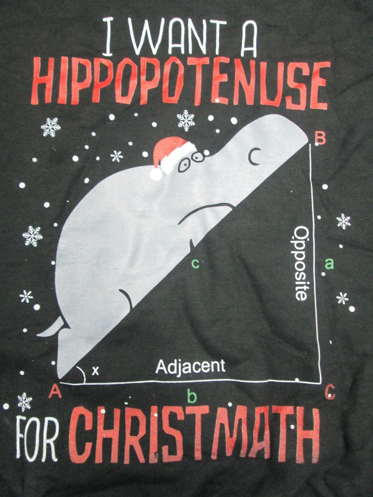 Christmas Sweatshirt crew Black medium Teacher Math Hypotenuse Hippoptamus NEW 6