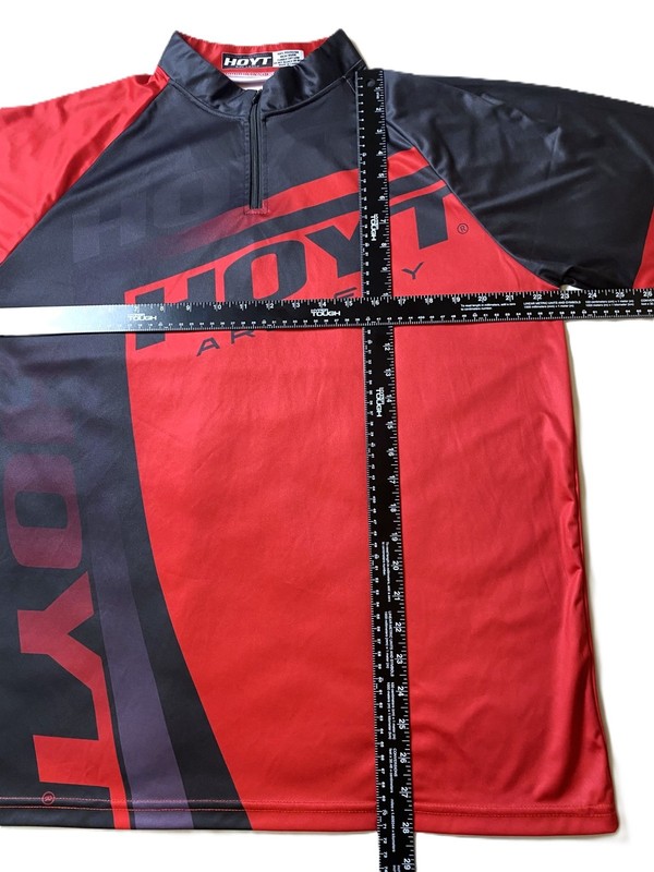 Hoyt - Men's Large Red Black Archery 1/4 Zip Short Sleeve Jersey Shirt gallery