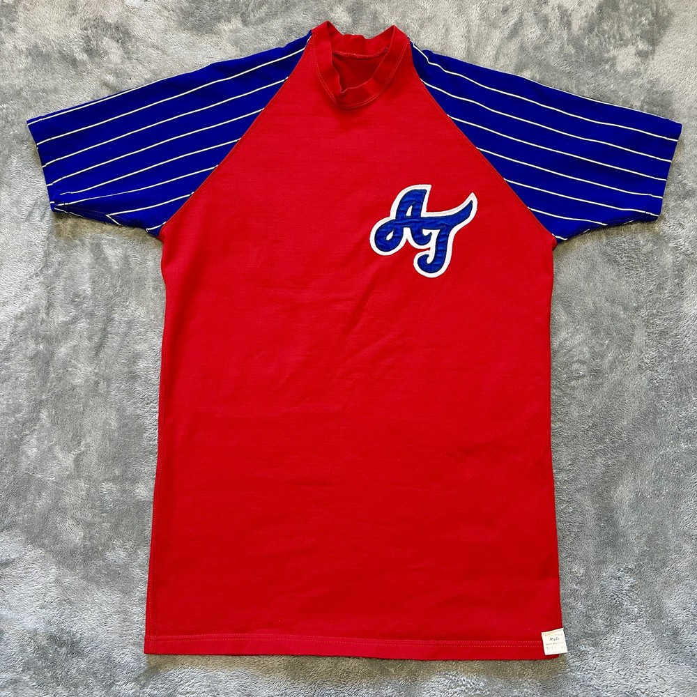 VTG 1980s POWERS MFG USA Baseball Jersey AJ #14 Adult L Union Made Raglan USA