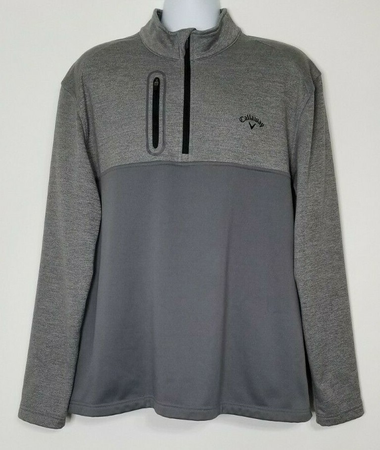 Callaway 1/4 Zip LS Two Tone Gray Fleece Lined Golf Pullover Men's 2XL XXL VGC gallery