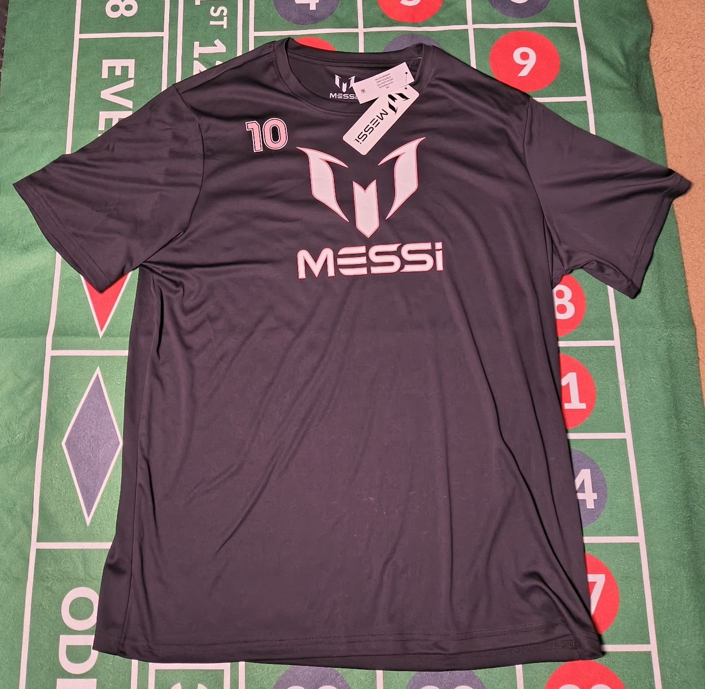 Messi Men's Black XXL Crew Neck Lightweight Polyester Jersey T-Shirt Graphic #10 gallery