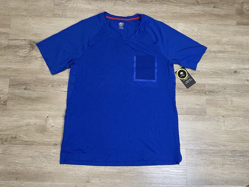 NWT Athletic Works Pockets Jacquard Tee Mens Size M Blue Running Athletic Shirt