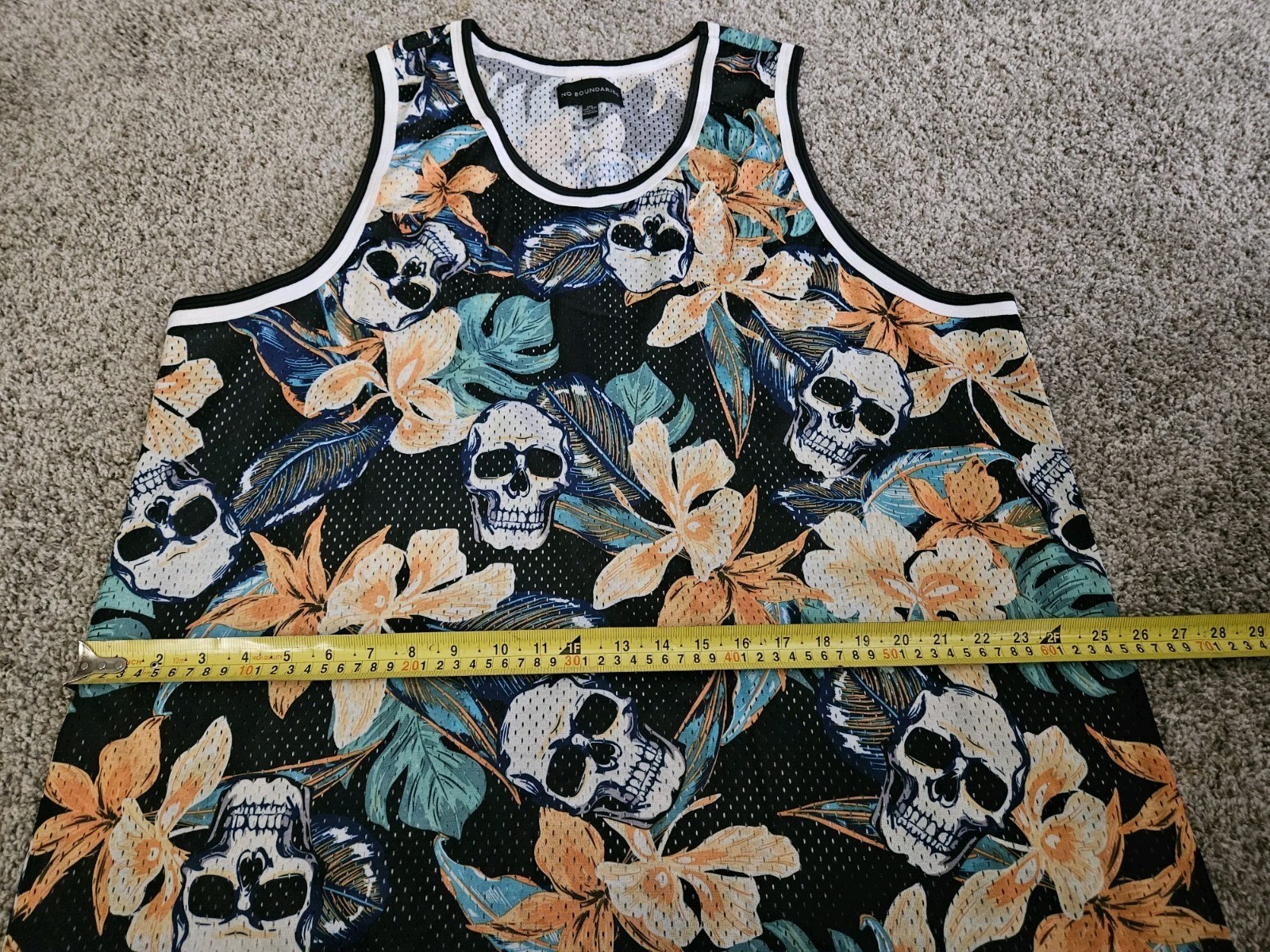 No Boundaries Men’s Mesh Graphic Print Tank Top Skull & Flowers Size 2XL 50-52 gallery