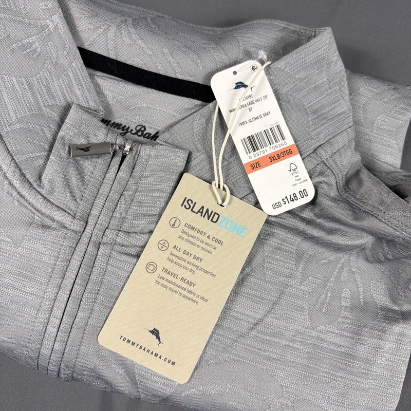 Tommy Bahama Golf Pullover Monstera Fade Print 1/4 Zip 3XLB Gray NWT MSRP $148 gallery