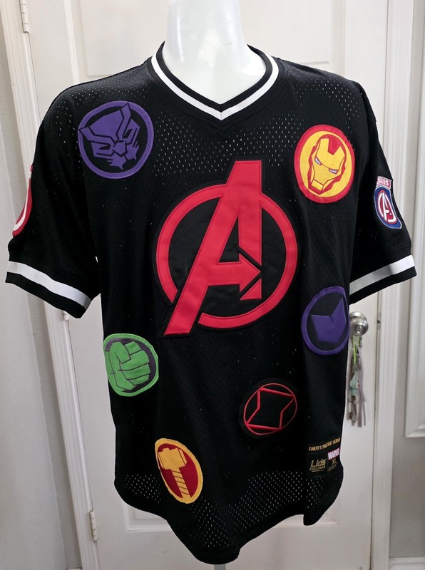 Marvel Avengers Jersey Adult XL Black Mesh V-Neck Lids Exclusive Superheros Rare gallery