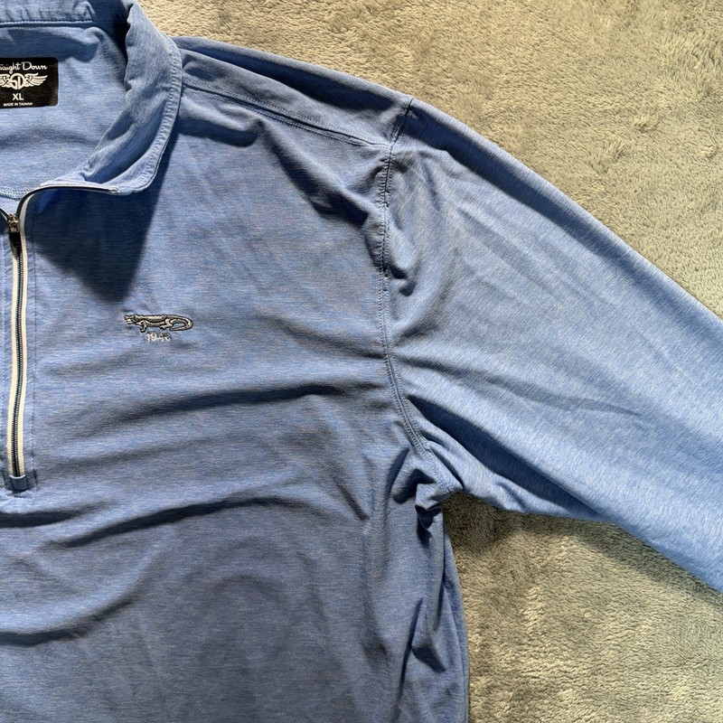 Straight Down Mens XL Quarter Zip Pullover Athletic Golf Blue Alligator Flaws gallery