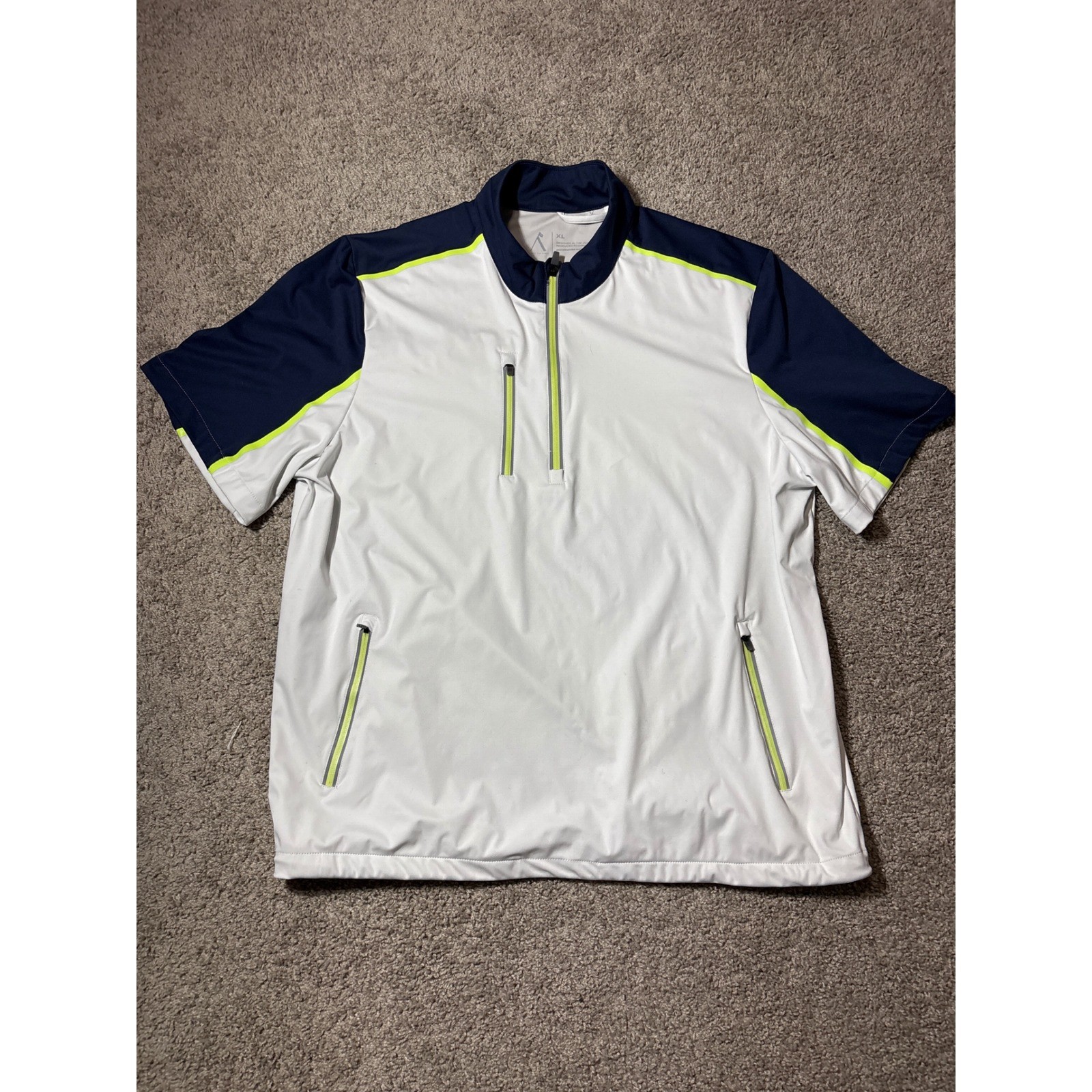 Mens Performance Quarter Zip Short Sleeve Pullover White Navy Neon XL gallery