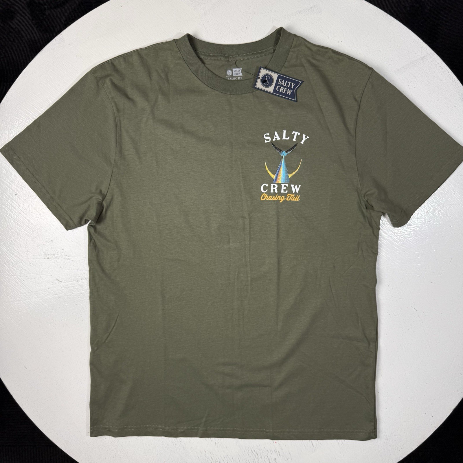 Salty Crew Chasing Tail Mens Size Medium Graphic T Shirt Olive Green New M NWT gallery