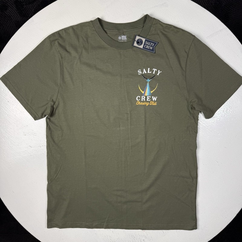 Salty Crew Chasing Tail Mens Size Medium Graphic T Shirt Olive Green New M NWT gallery