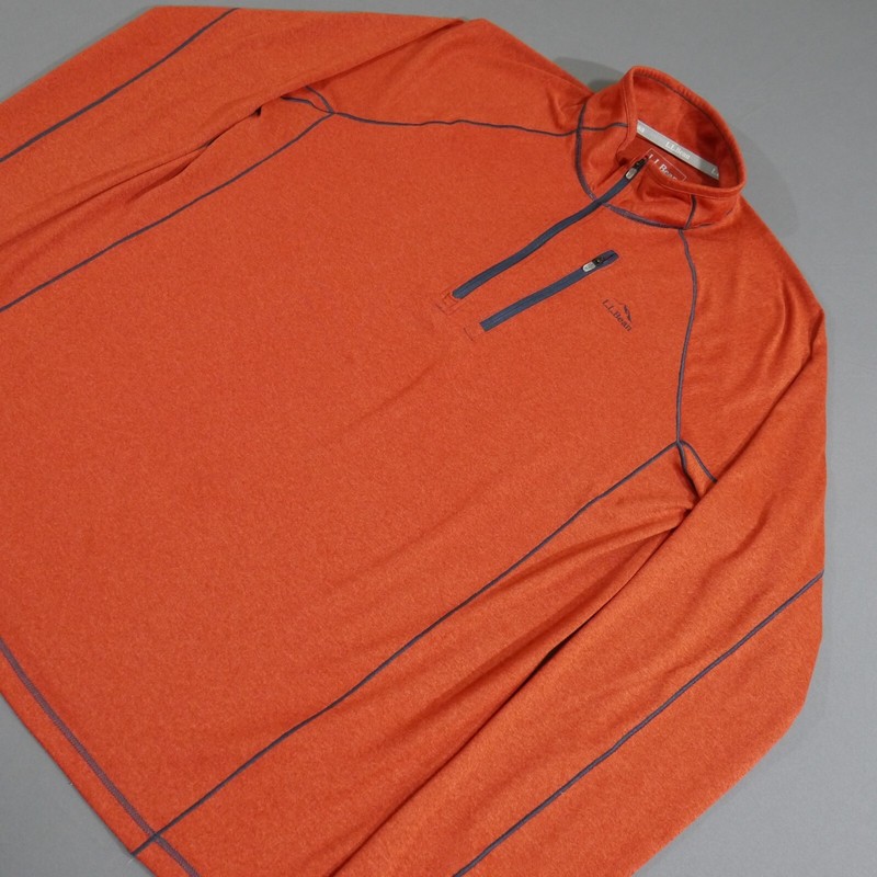 LL Bean Bean's Quick Dry Trail Tee 1/4 Zip Orange Shirt Slightly Fitted Mens Med gallery