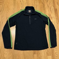 Icebreaker 100% Merino Wool 1/4 Zip Pullover Men’s XL Black Green Thumbholes