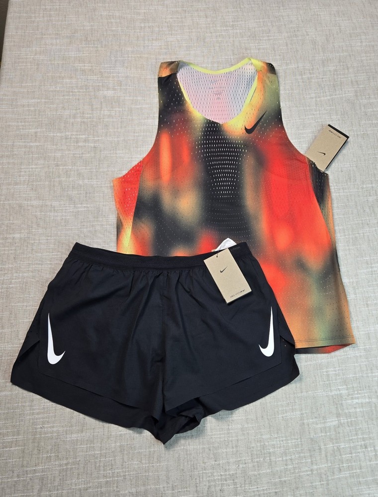 NIKE Aeroswift Elite Entry Singlet & Shorts Small Mens Black Multi Dri-Fit ADV