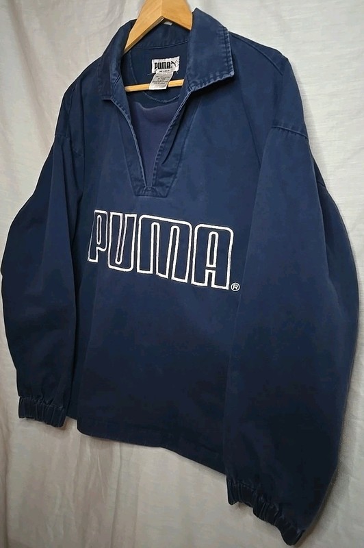 Vintage 90s Puma Blue Half Zip Pullover Jacket Big Logo Anorak Read Desc gallery