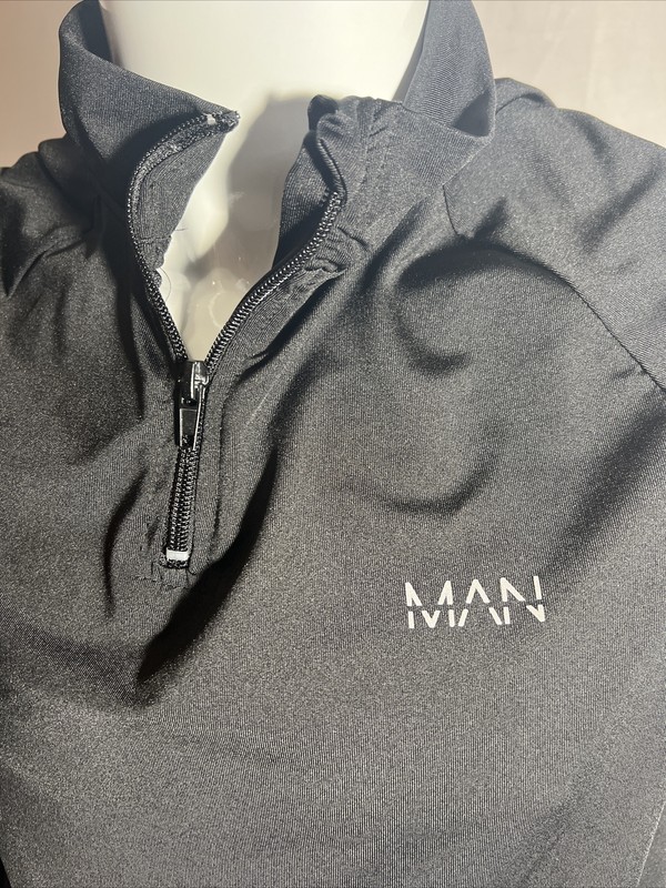 Boohoo Men's Shirt Size Medium Long Sleeve 1/4 Zip Pullover Shirt Black gallery