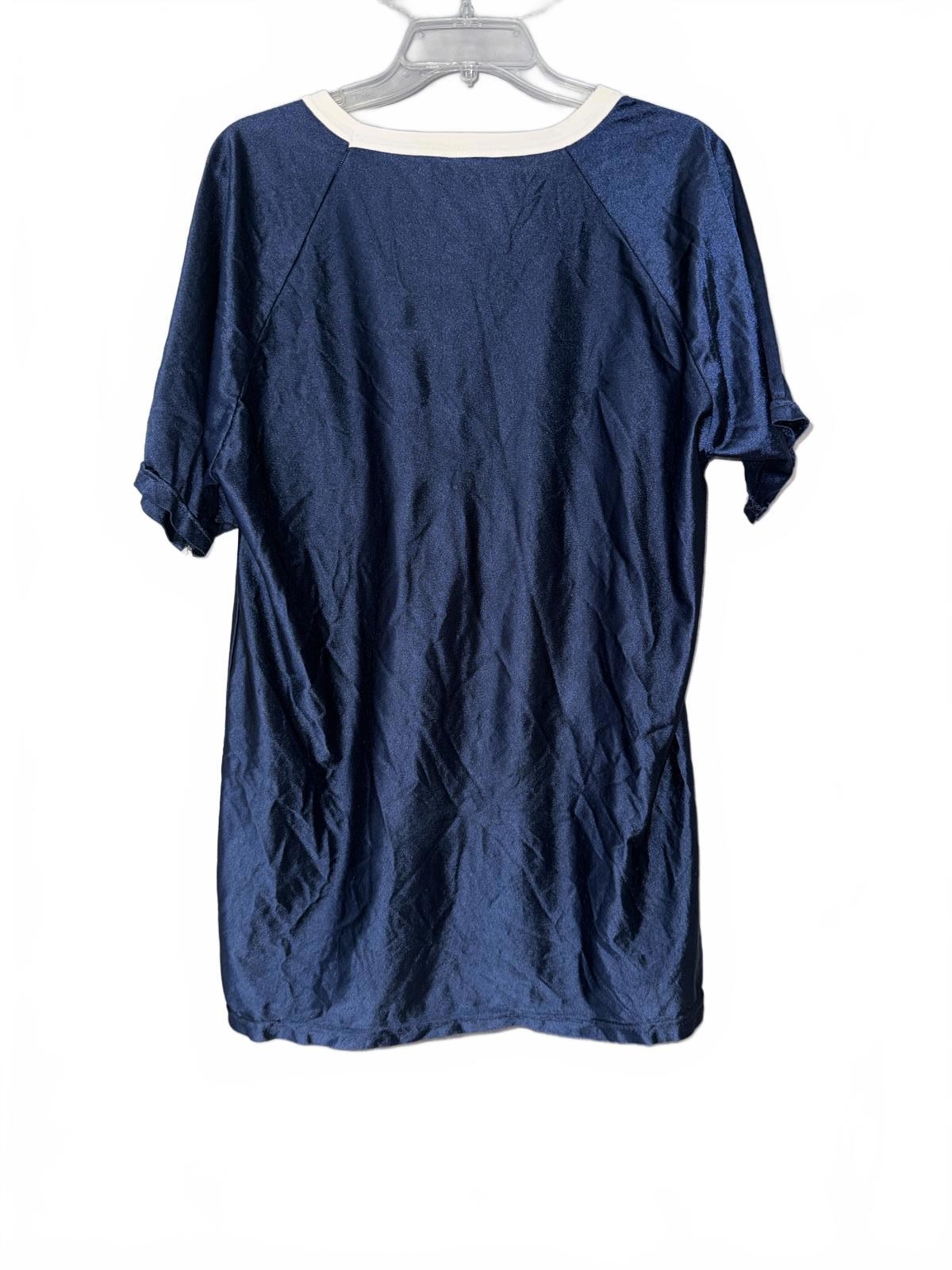 Vintage Navy Blue V-Neck Athletic Shirt with White Stripes gallery