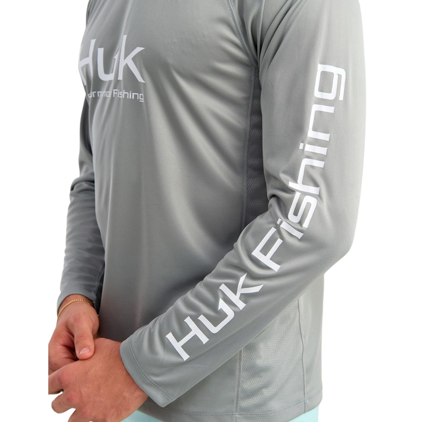 Huk Pursuit Long Sleeve Crew Men's Tech Shirt, Sharkskin, Medium gallery