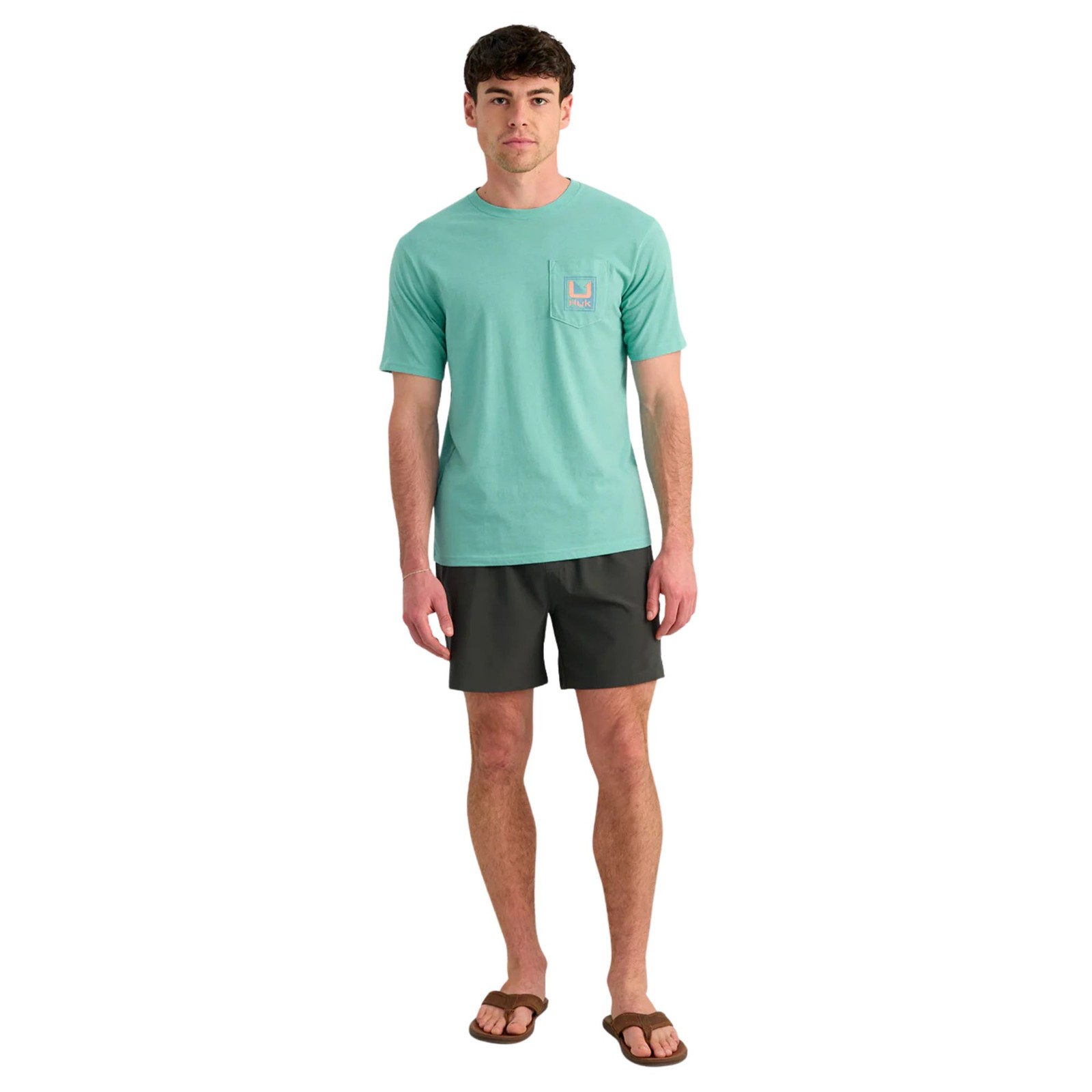 Huk Rising Huk Short Sleeve Pocket Tee Men's Shirt, Marine Blue Heather, Medium gallery