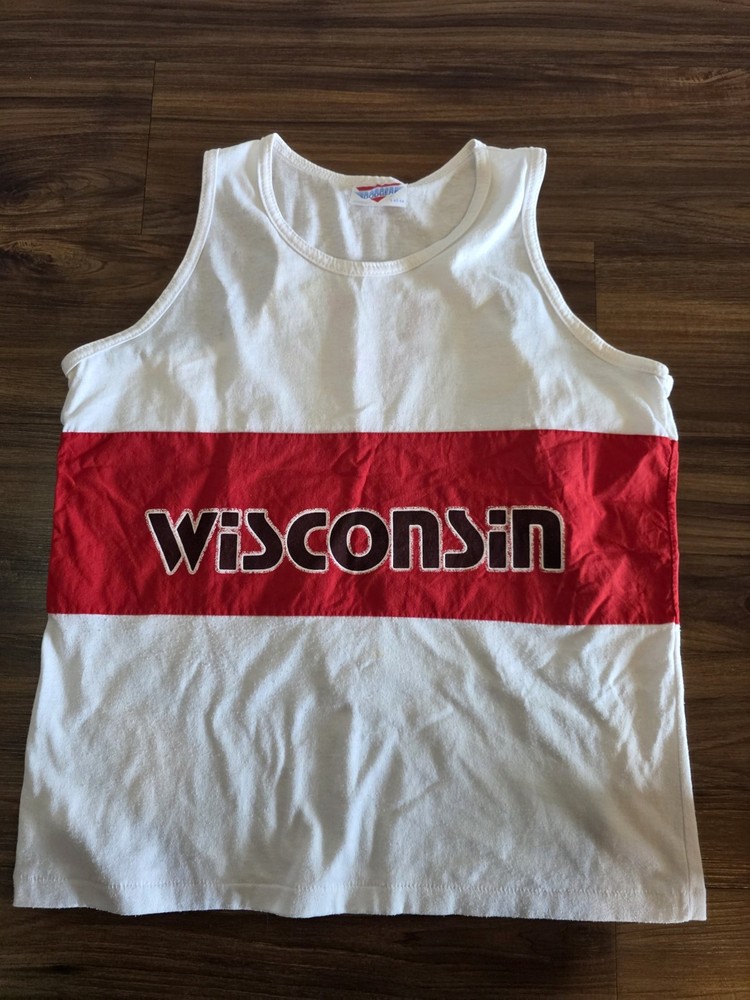 Vintage Dodger Tank Top Men's L Red White Wisconsin Badgers Late 80's *see Size*