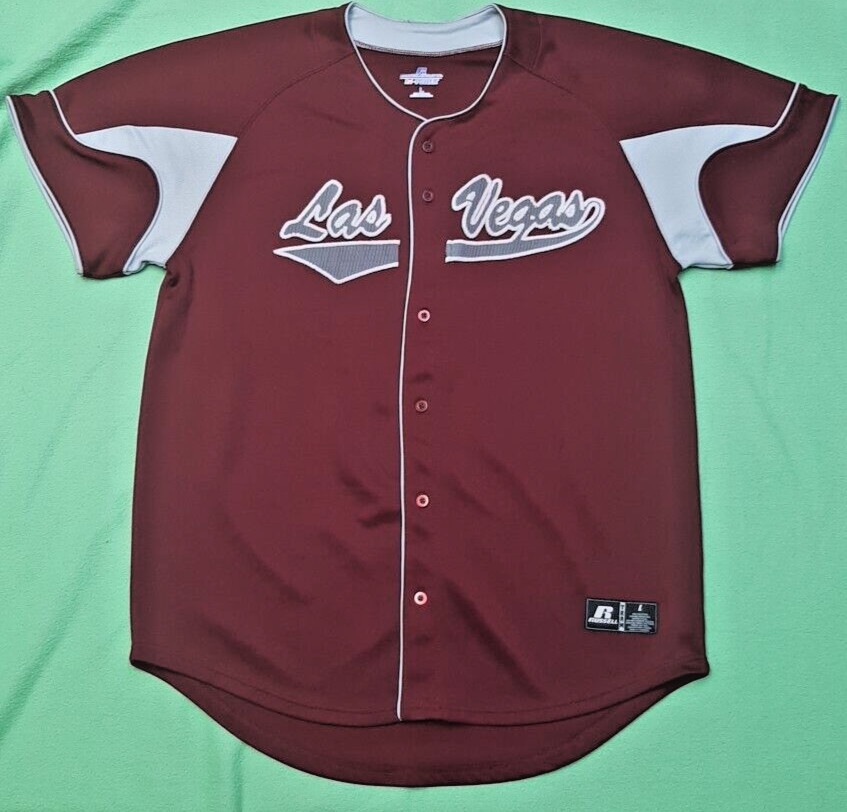 Baseball Jersey Shirt Russell Athletic Las Vegas Dri-Power Men’s L Maroon /Grey gallery