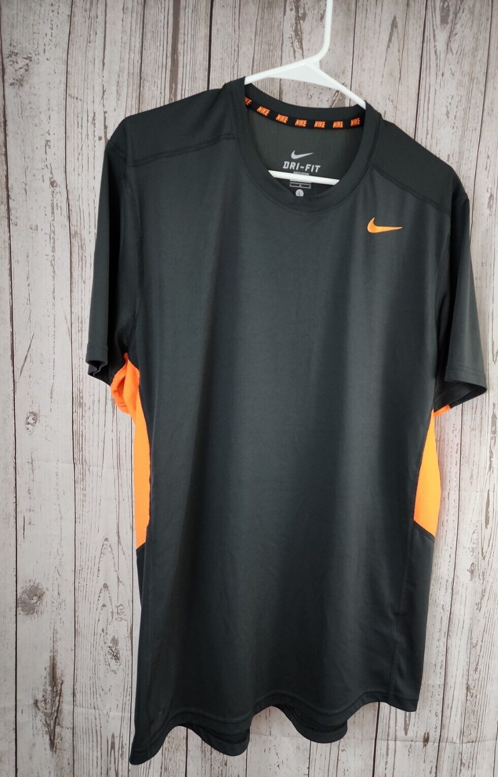 Nike Dri Fit Short Sleeve Gray w/Orange Accent POP- Size Large Nike mini Swoosh! gallery