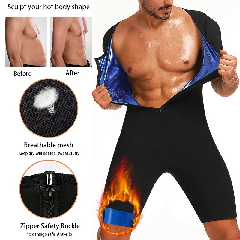 Men's 3-In-1 Sauna Sweat Bodysuit Heat Trapping Weight Loss Full Body Shaper Gym gallery