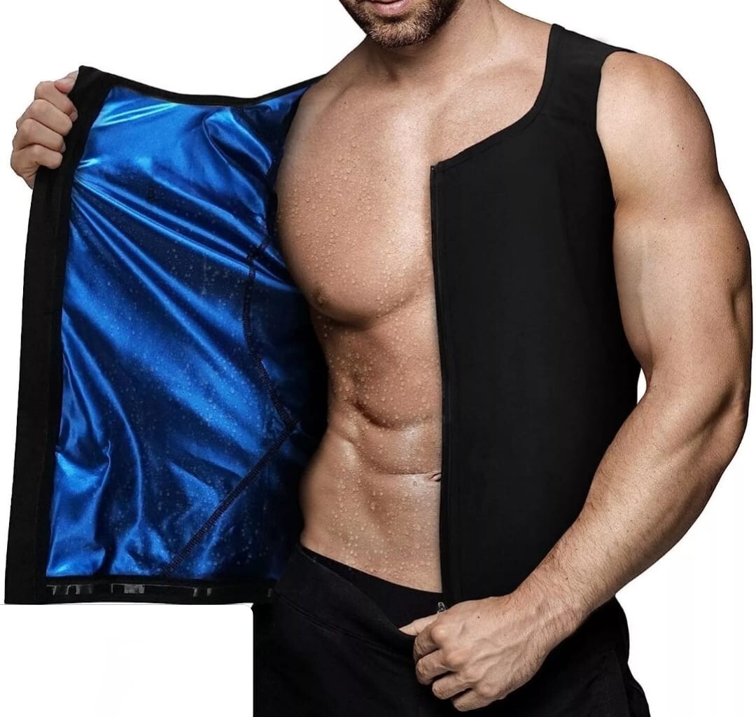 Mens Sweat Sauna Vest Heat Trapping Sweat Waist Trainer Gym Compression Vest gallery