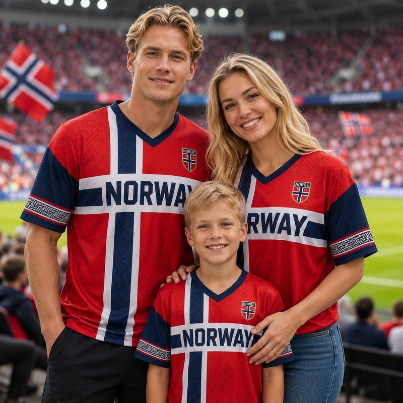 Norway Soccer Jersey, Custom Football Shirt, Red Nordic Flag Jersey, Game Day gallery