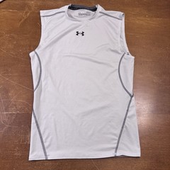 Under Armour Shirt Mens Large White Heat Tank Compression Sleeveless Active
