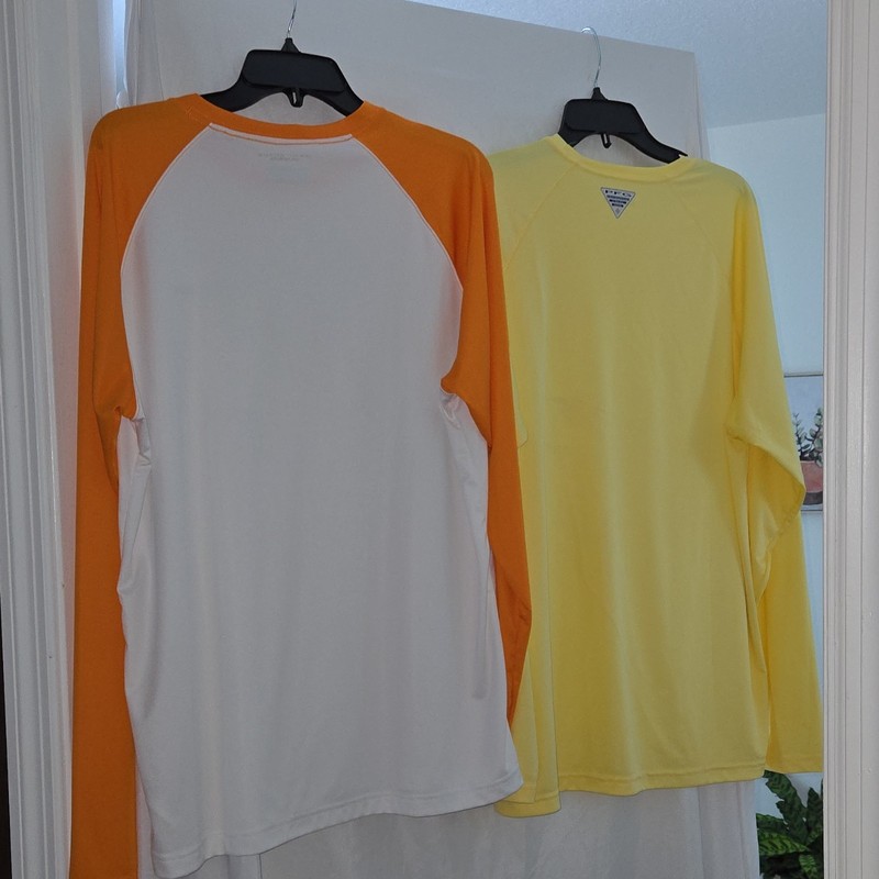 Columbia Omni-Shade Sun Protection Mens L/G Long Sleeve Crew Tee White/Orange -2 gallery