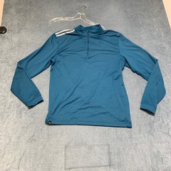 Adidas Top Mens Small Blue 3 Stripes Mock Neck Running Activewear Quarter Zip