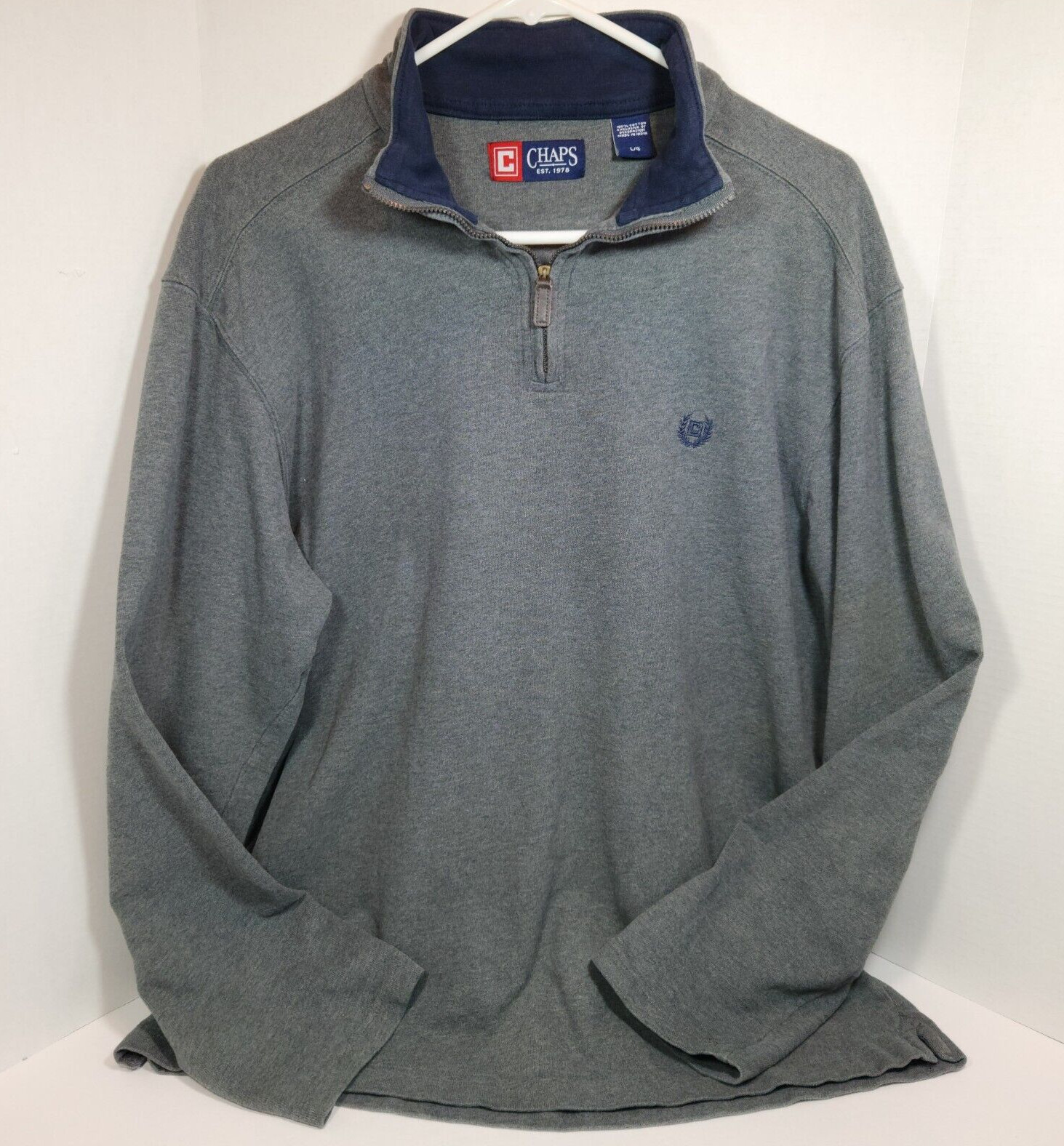 Chaps 1/4 Zip Pullover Shirt Mens Large Gray Navy Cotton Jersey Long Sleeve gallery