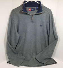 Chaps 1/4 Zip Pullover Shirt Mens Large Gray Navy Cotton Jersey Long Sleeve