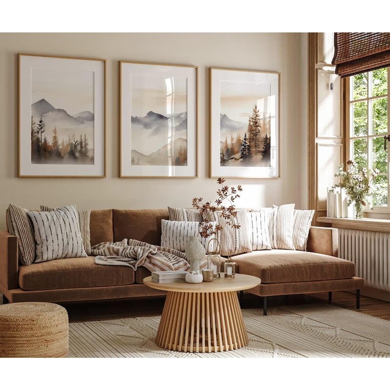 Neutral Mountain Forest Landscape Canvas Wall Art Set of 3 Decor Poster gallery