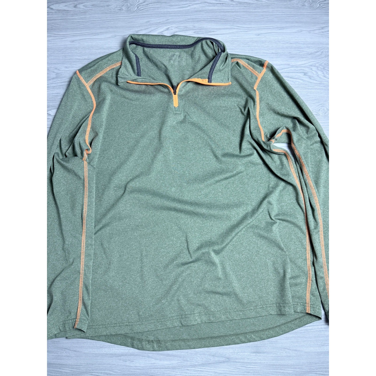 BCG Mens Quarter Zip Pullover Green Heather Orange Stitch Active Top Large gallery