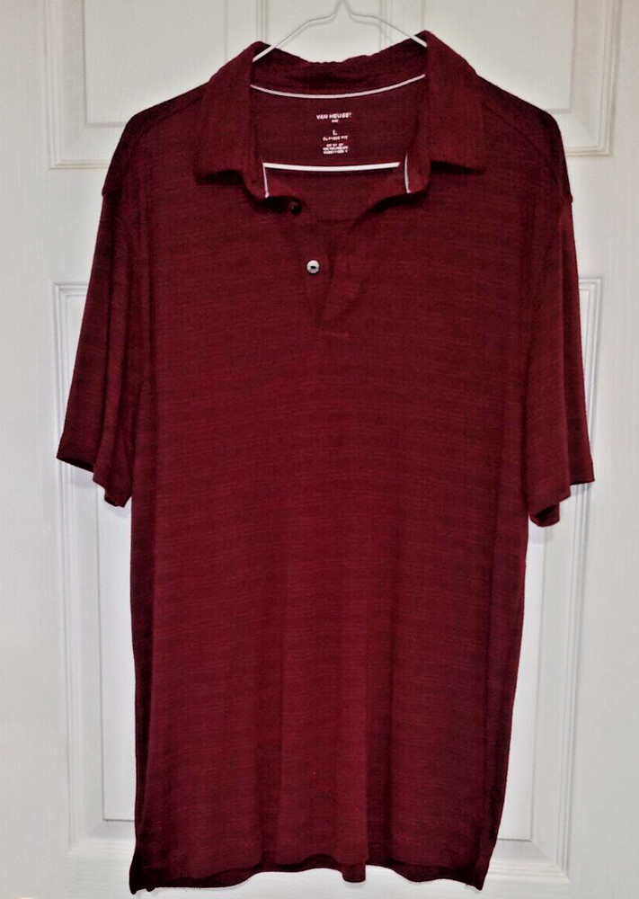 Mens Short Sleeve Burgundy Striped Shirt by Van Heusen Size: Large